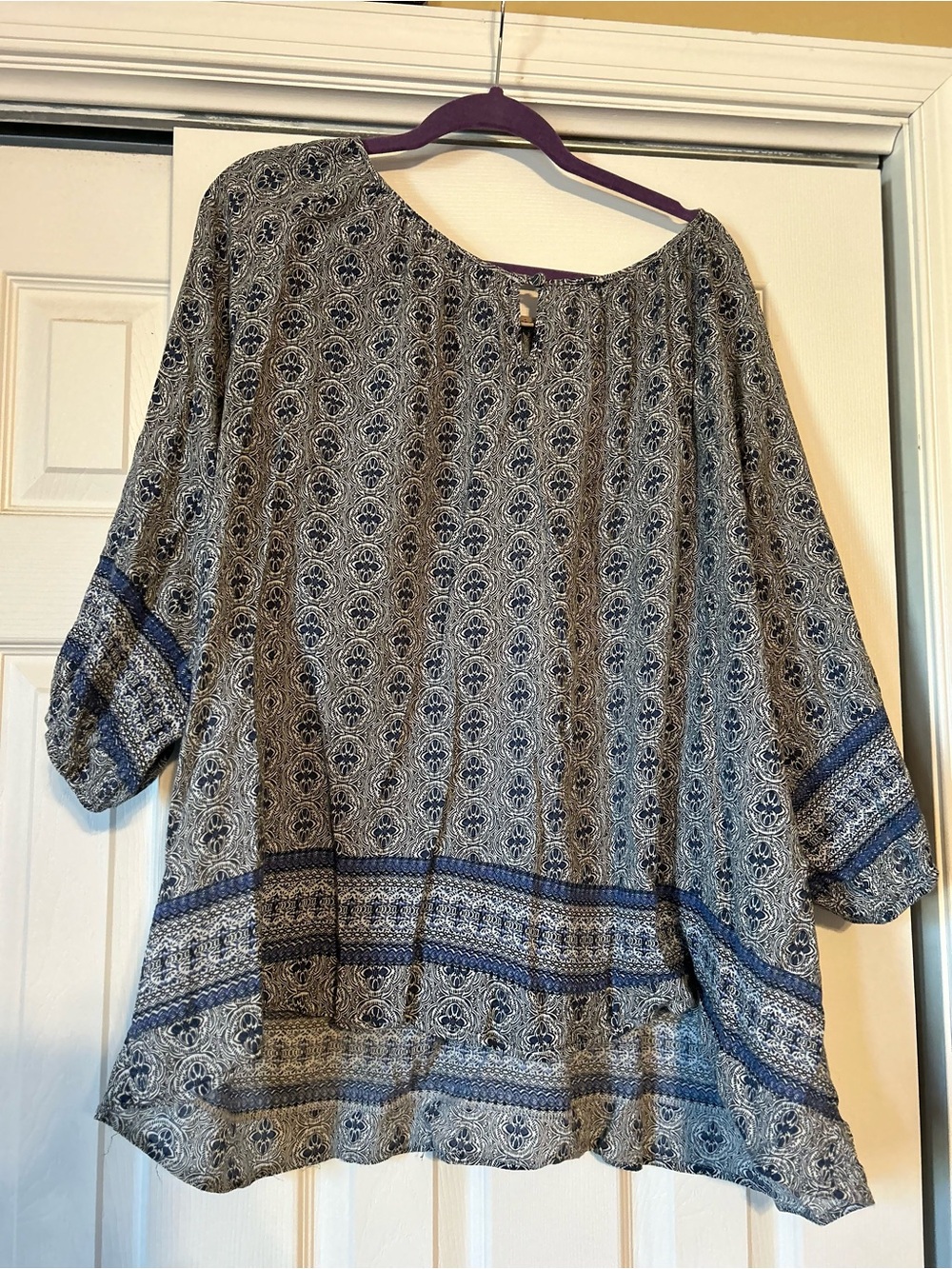 Relaxed Blue Printed Women's Tunic Top
